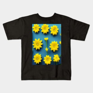 SUNNY LEMON YELLOW FLOWERS TEAL BACKGROUND Kids T-Shirt